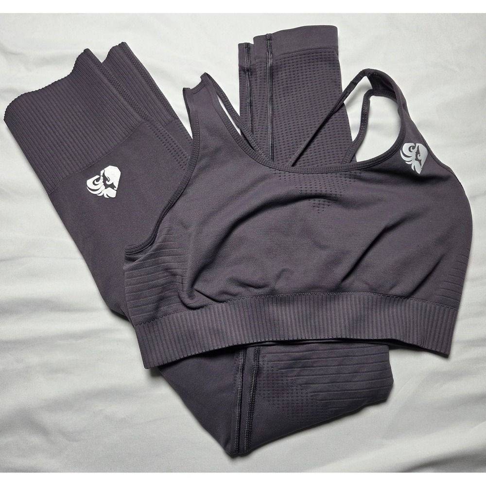Women's Best Seamless Sports Bra and Leggings Set Purple Mauve Strappy Back